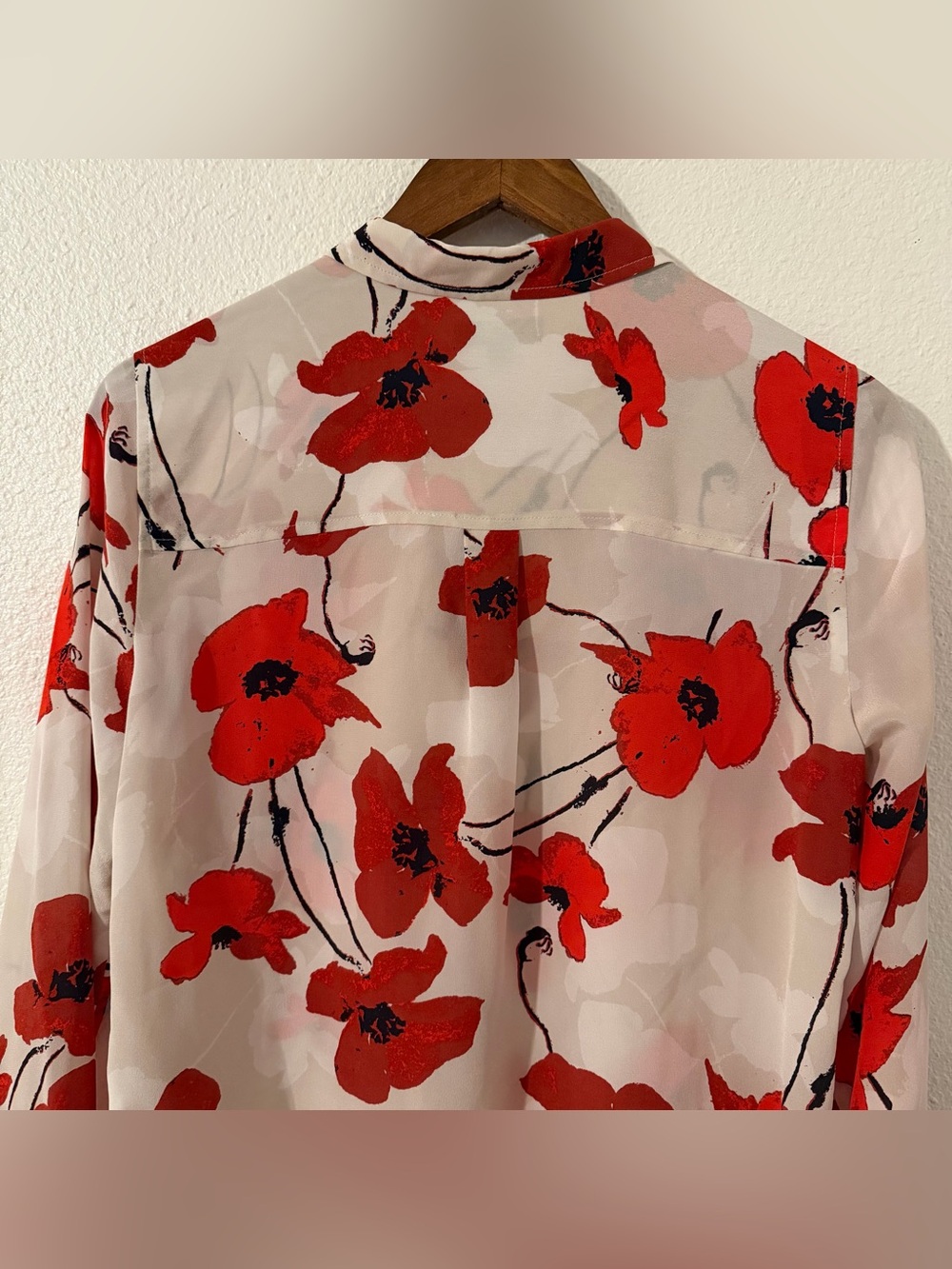 J Crew Silk Chiffon Poppy Print Button Up Long Sleeve Blouse Size 8 - Picture 7 of 10